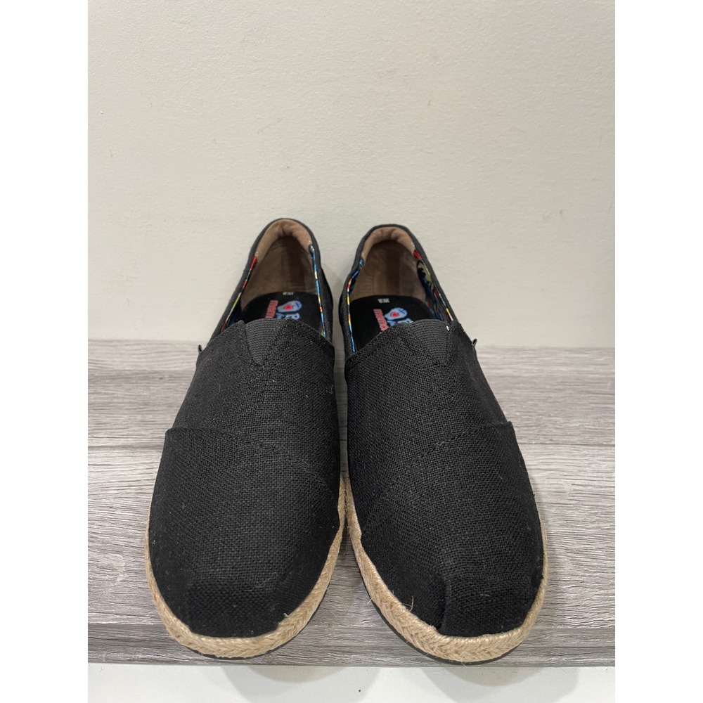BOBS from Skechers Womens Black Canvas Espadrille Wedge Slip On Shoes Size 9
